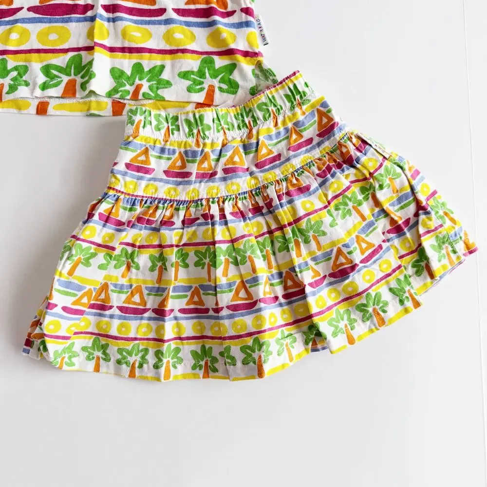 [Vintage] 80s Tropical Pop Art Geometric Matching Set Shirt Skirt Girls Size 4-5